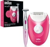 Braun Silk-épil 3 SE 3-202 Epilator, Removes Even Short Hairs From The Root, 20 MicroGrip Tweezers, Non-Stop Corded Epilator, Smart Light, Bikini Styler Included, Hair Removal Device - Pink
