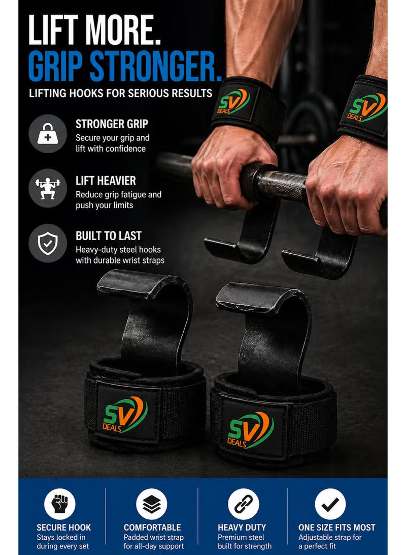 Weight Lifting Hooks with Wrist Straps for Gym, Heavy Duty Deadlift Hooks, Pull Up & Powerlifting Grip Support – SV Deals