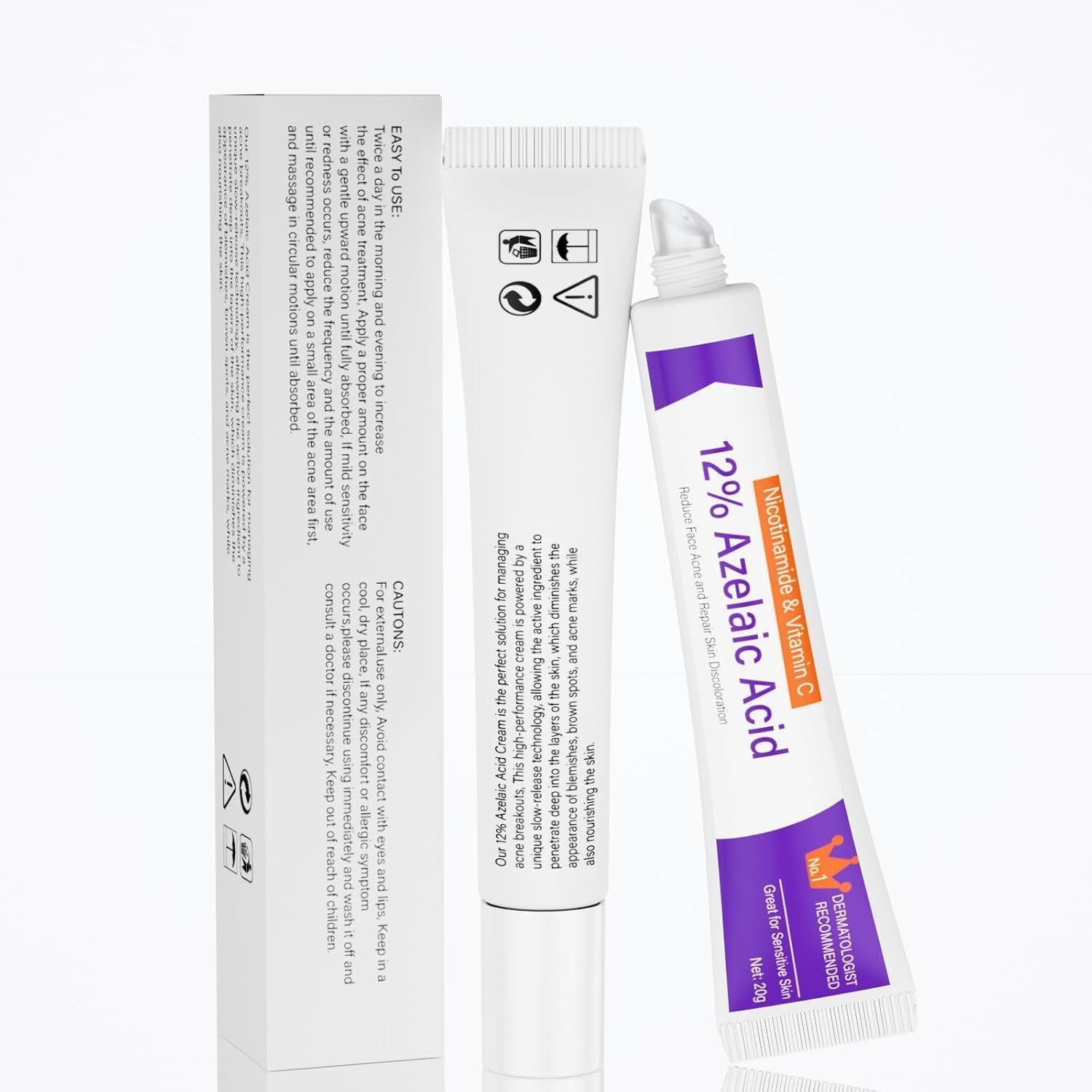 HIQUAY Azelaic Acid Serum, 12% Azelaic Acid Enhancer Cream, Hyaluronic Acid Serum and Niacinamide Facial Treatment, For Redness, Dark Spots, Rosacea, And Pore Cleansing (1 Pcs)