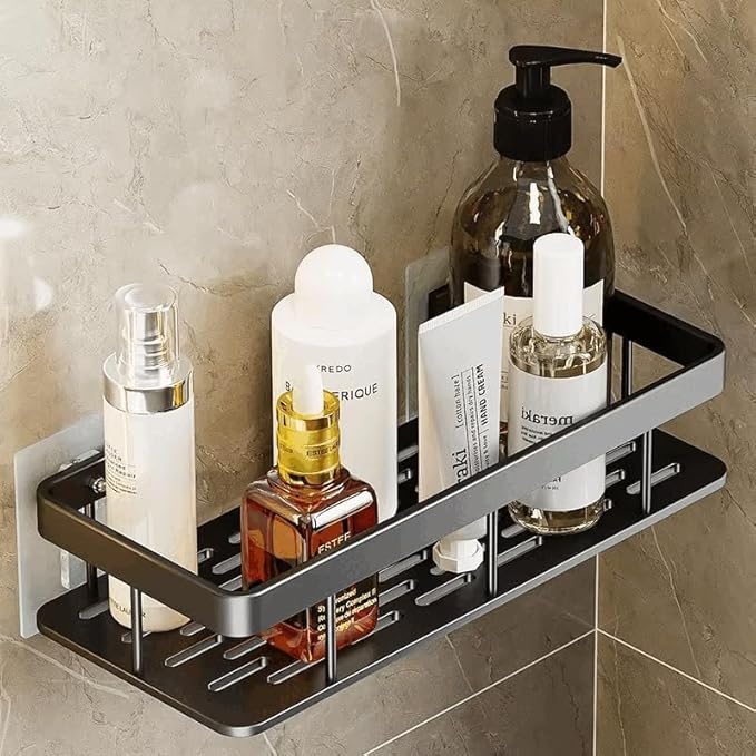 Shower Caddy Shelf- Self Adhesive No Drilling- Bathroom Shower Rack- Wall Mounted -Organizer with Rustproof Basket-Toilet and Kitchen Storage-Pack (2PCS Black.)