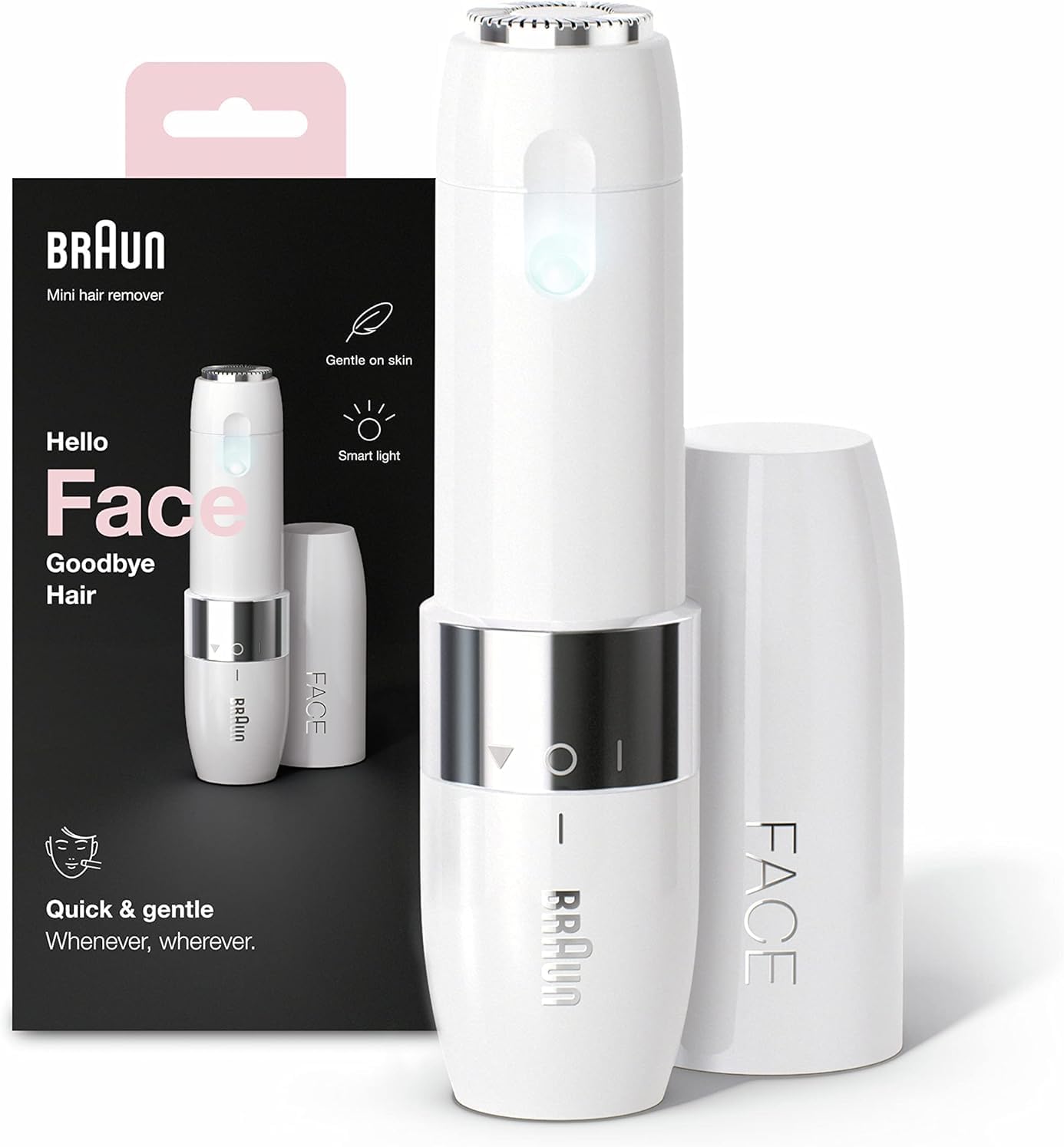 Braun Face Mini Hair Remover for Women, Efficient and Smooth Facial Hair Removal Anytime, Anywhere, Mini-Sized Design For Portability, Gifts for Women, FS1000, White