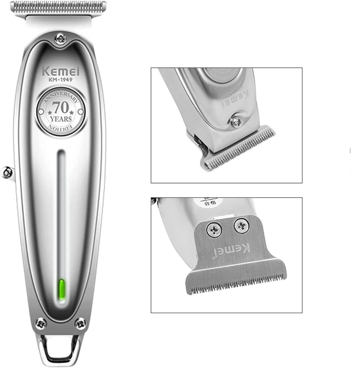 KEMEI 1949 Trimmer Professional Hair Clippers for Men Zero Gap Electric Cordless Beard/Hair Trimmer Rechargeable T-Blade Haircut Machine for Stylists and Barbers Grooming Kit, Silver