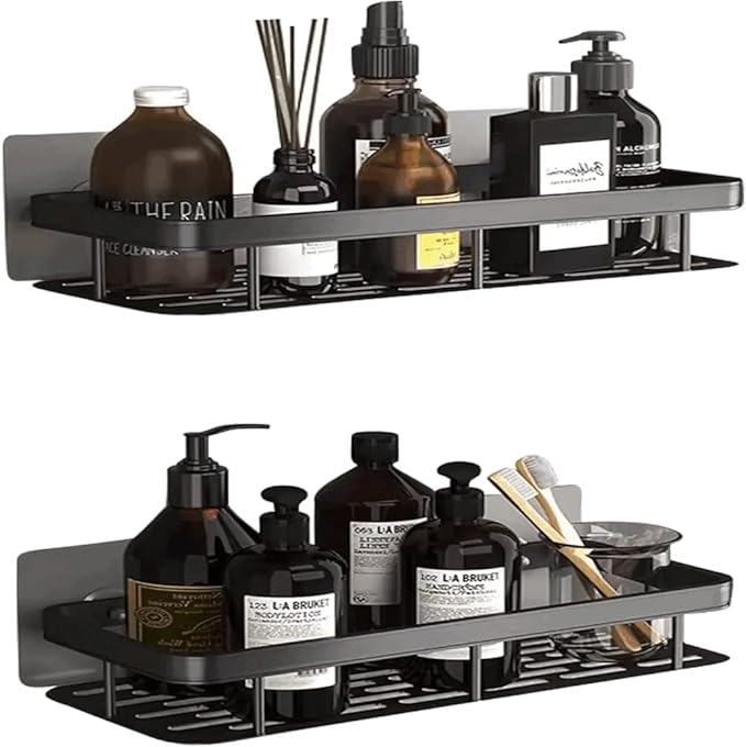 Shower Caddy Shelf- Self Adhesive No Drilling- Bathroom Shower Rack- Wall Mounted -Organizer with Rustproof Basket-Toilet and Kitchen Storage-Pack (2PCS Black.)