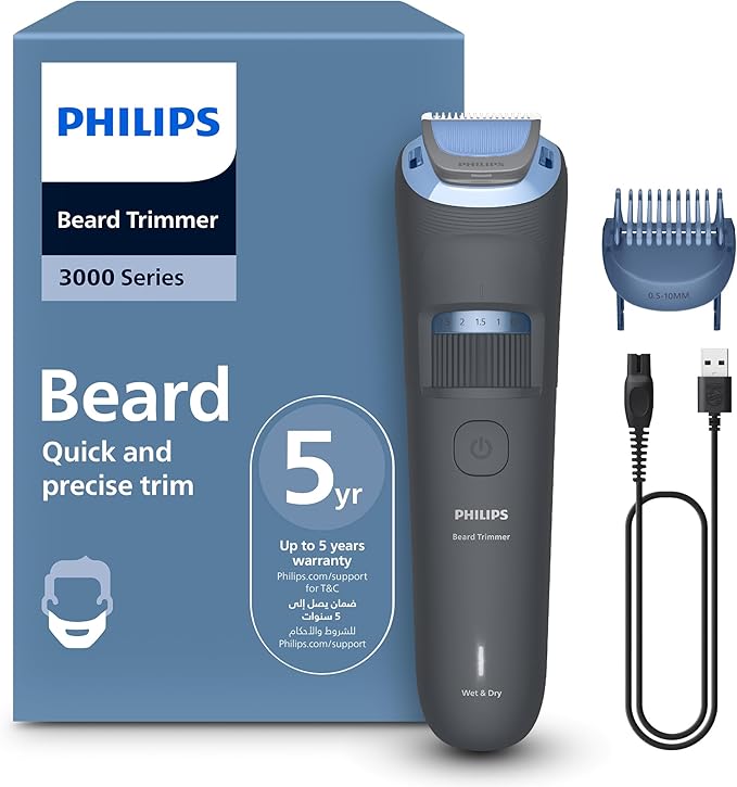 Philips Beard Trimmer BT3617/15 | 20 length settings 0.5–10 mm | Comb lifts hairs for an even trim | 100% washable | 60 min cordless | USB-A charging