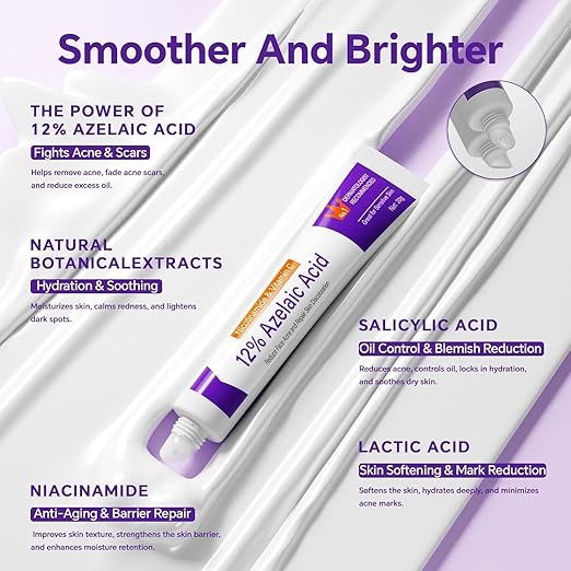 Azelaic Acid Serum 12% - Buy One Get One Free - Hyaluronic Acid & Niacinamide Facial Treatment for Redness, Dark Spots & Pore Cleansing