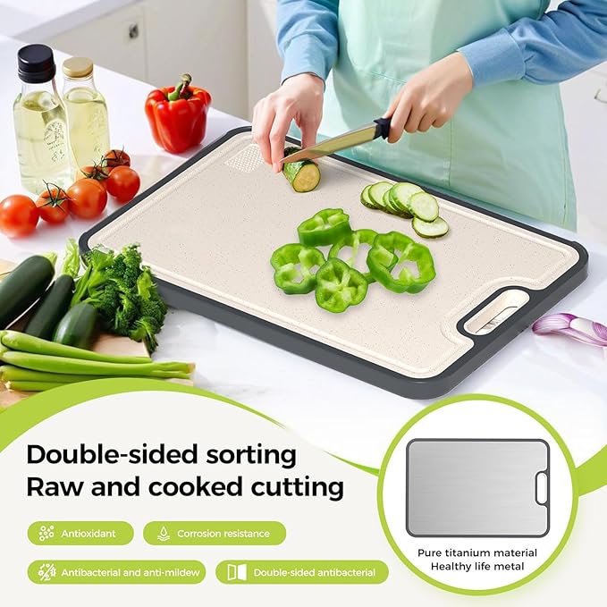 Titanium Cutting Boards for Kitchen, Cutting Board Double Sided Food Grade, Pure Titanium and Wheat Straw PP, Dishwasher Safe Easy to Clean Large Size 39×27cm