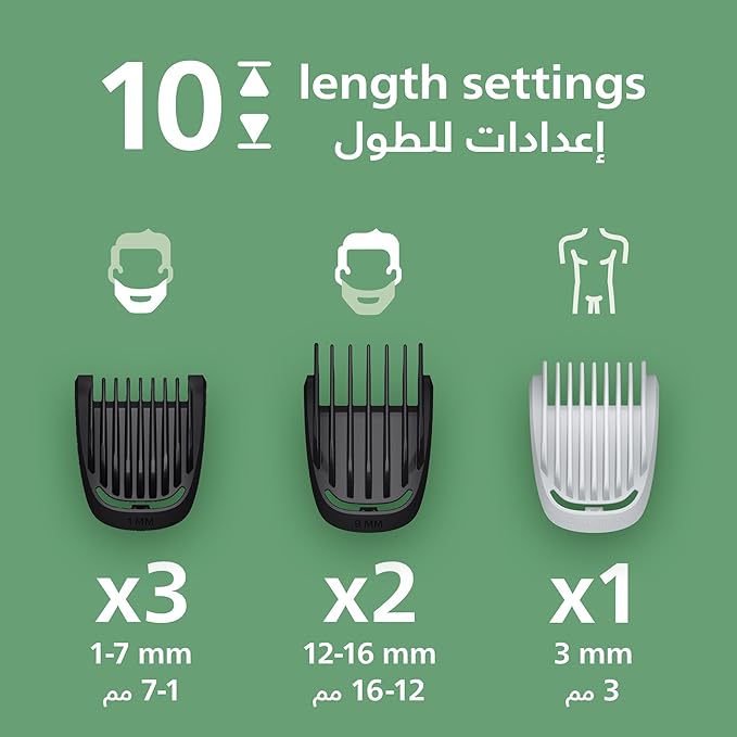 Philips All-in-One Trimmer MG3940/15 | 8-in-1 Beard, Hair & Nose trimmer | Adjustable 3–7 mm comb + hair & body combs | 70 min cordless | Washable attachments | USB-A charging | Pouch