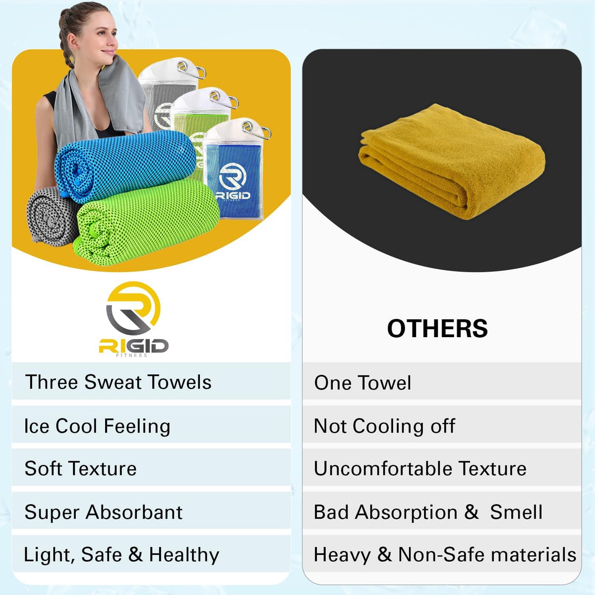 Cooling Towel Pack of 3 | Instant Cooling Microfiber Sports Towel with Portable Carry Pouch | Quick Dry, Lightweight, Reusable for Gym, Running, Fitness, Travel & Outdoor Activities