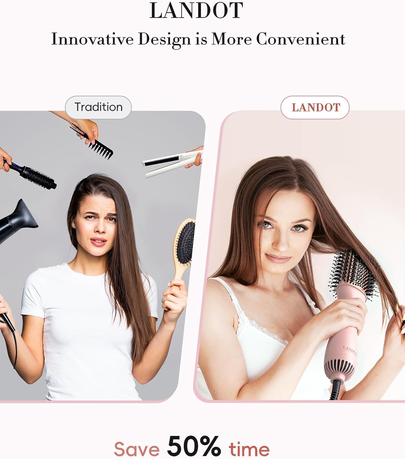Hair Blow Dryer Brush: One-Step Hot Air Brush with 60mm Oval Barrel - 4 in 1 Hair Dryer & Styler, Free Smooth & Voluminous Hair, Salon Blowout at Home for All Hair Types