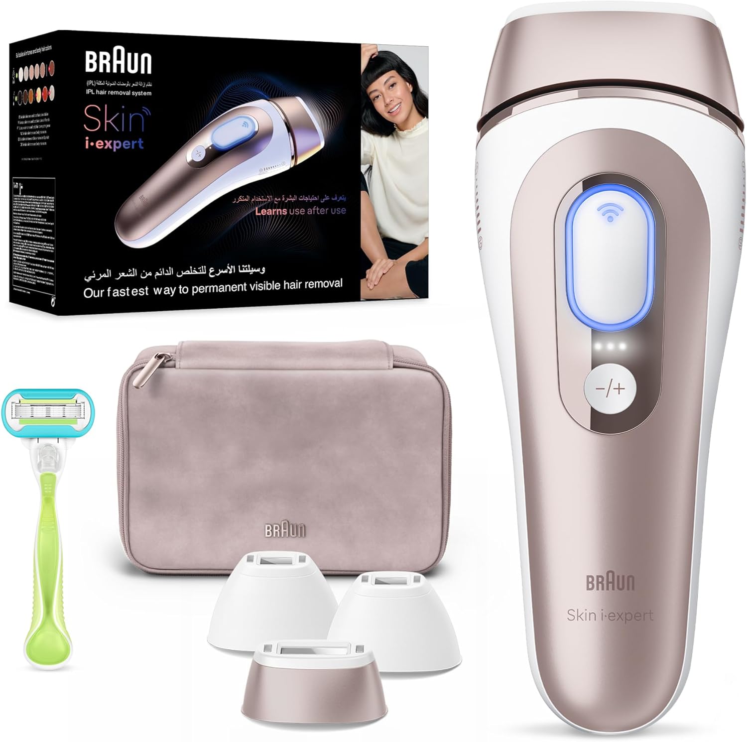 Braun IPL Skin i·expert, At-Home Laser, IPL Hair Removal Device, Permanent Visible Hair Removal, Smart IPL with connected app, 3 heads, Venus Razor, PL7257