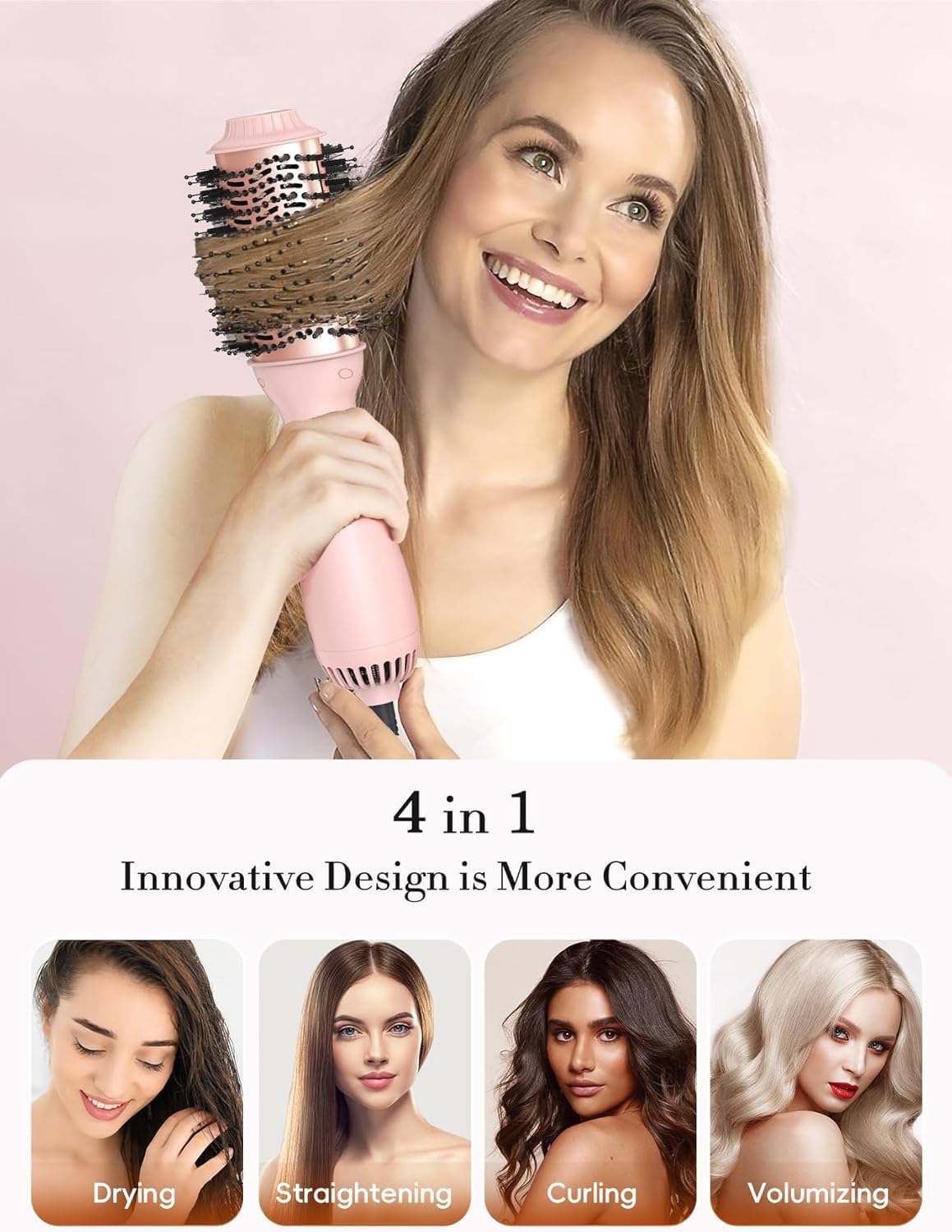 Hair Blow Dryer Brush: One-Step Hot Air Brush with 60mm Oval Barrel - 4 in 1 Hair Dryer & Styler, Free Smooth & Voluminous Hair, Salon Blowout at Home for All Hair Types