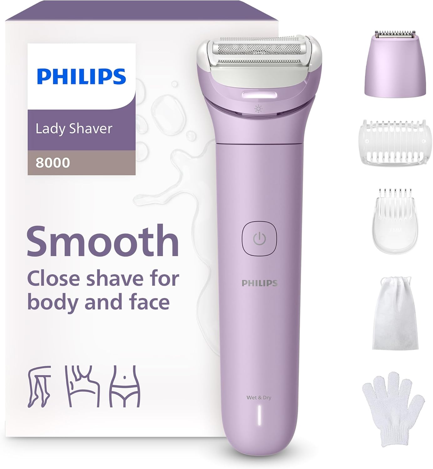 Philips Lady Shaver Series 8000 - Cordless Wet and Dry Shaver 3-Blade System, Flexible Shaver Head, LED Light for Body, Legs and Bikini, 100 Minutes Runtime, Model BRL149/00