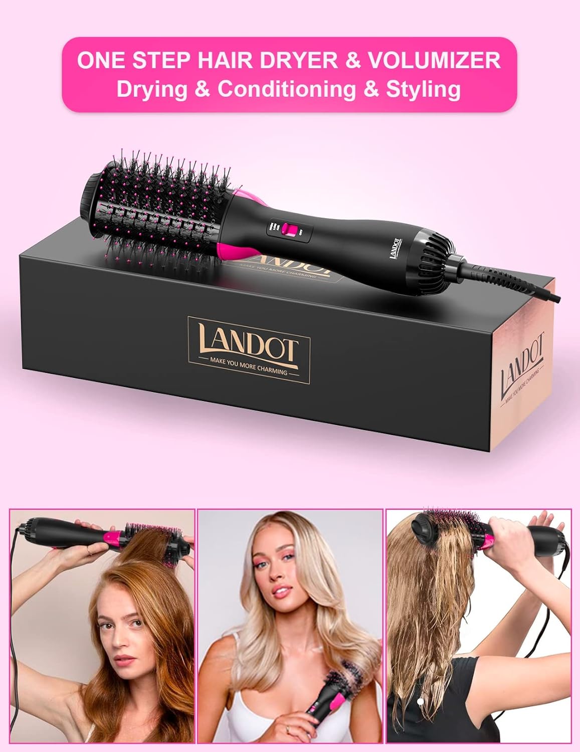 Hair Dryer Brush Blow Dryer Brush 2 in 1, Ionic Titanium Hair Dryer & Styler for Frizz-Free Smooth & Voluminous Hair, Salon Blowout at Home for All Hair Types