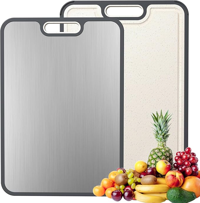 Titanium Cutting Boards for Kitchen, Cutting Board Double Sided Food Grade, Pure Titanium and Wheat Straw PP, Dishwasher Safe Easy to Clean Large Size 39×27cm