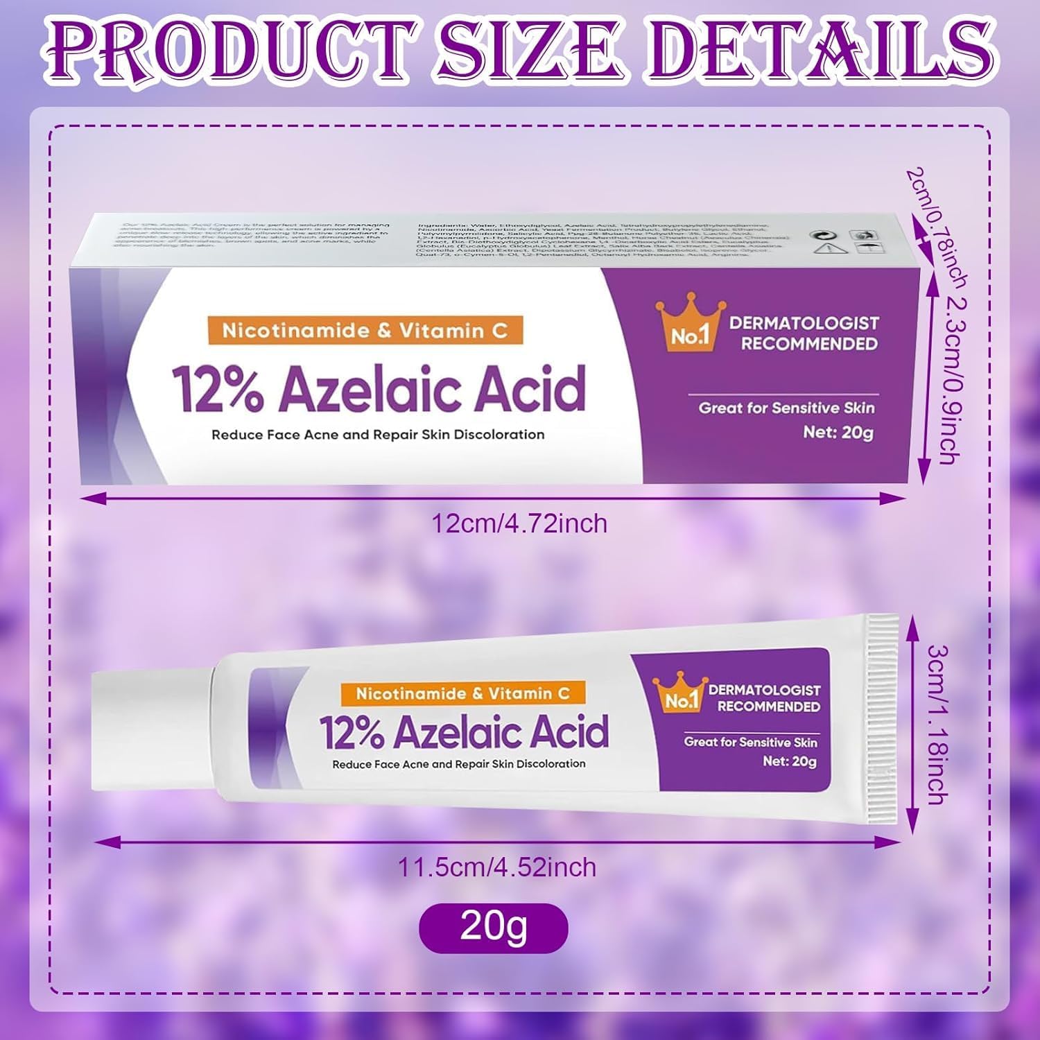 HIQUAY Azelaic Acid Serum, 12% Azelaic Acid Enhancer Cream, Hyaluronic Acid Serum and Niacinamide Facial Treatment, For Redness, Dark Spots, Rosacea, And Pore Cleansing (1 Pcs)