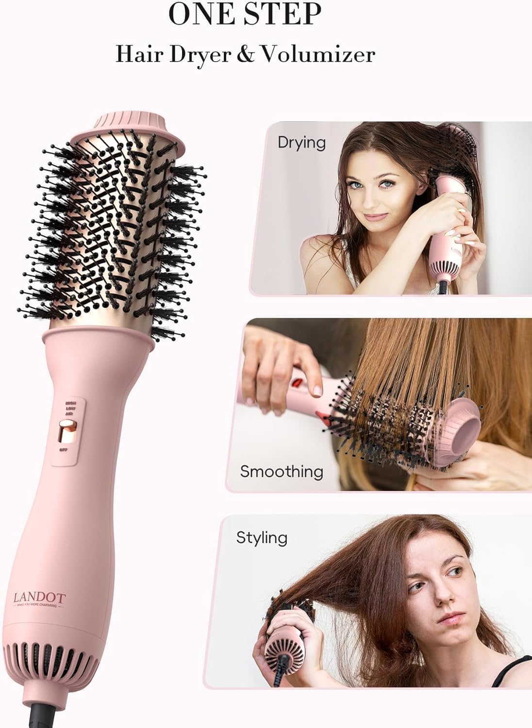 Hair Dryer Brush One-Step Lightweight Heated Hair Brush,Hot Air Stylers and Volumizer for Drying Straightening Curling Volumizing(Black)