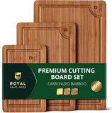 ROYAL CRAFT WOOD Wooden Cutting Boards for Kitchen Meal Prep & Serving - Bamboo Wood Serving Board Set with Deep Juice Groove Side Handles - Charcuterie & Chopping Butcher Block for Meat (3 Pcs)