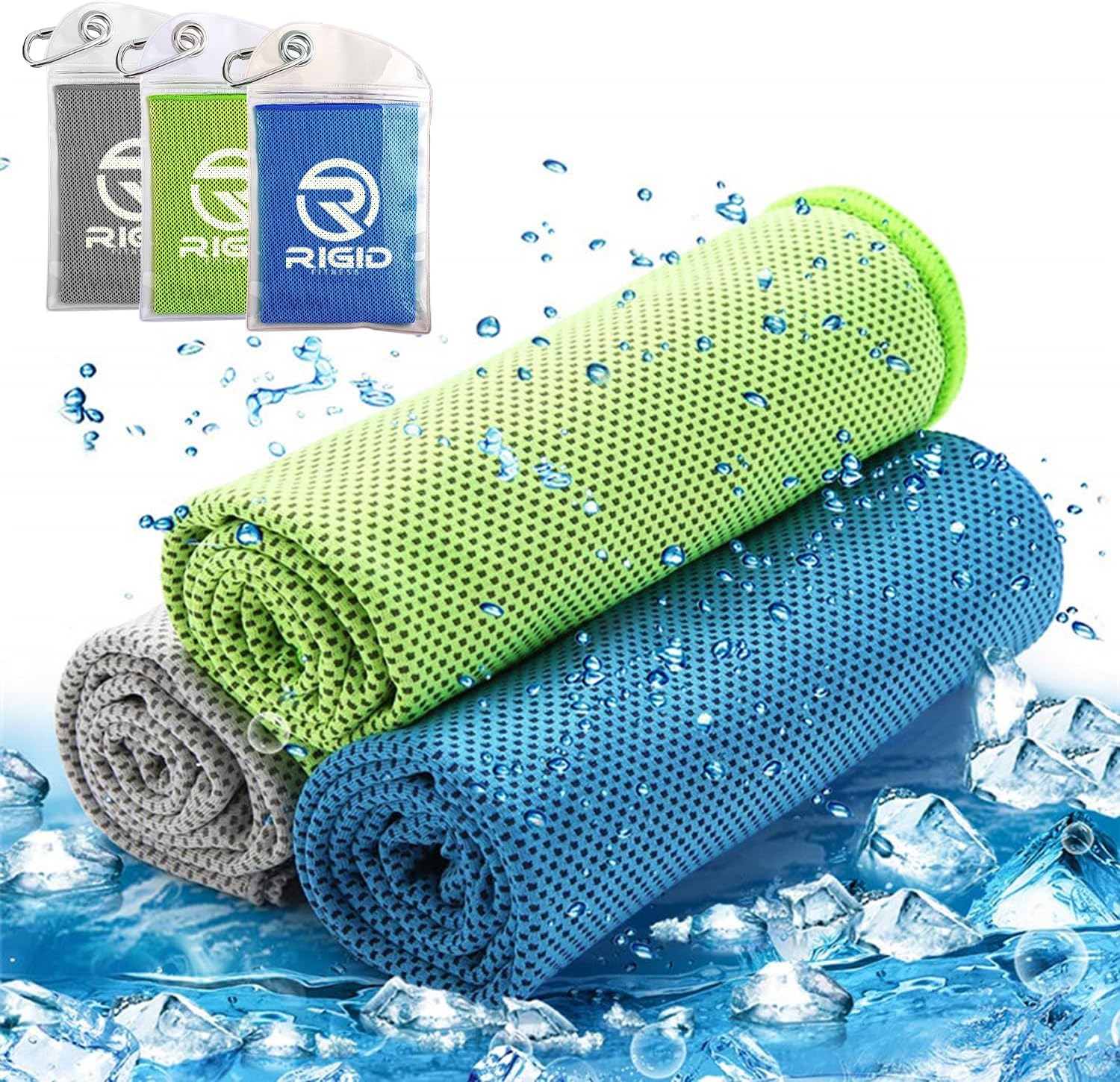 Cooling Towel Pack of 3 | Instant Cooling Microfiber Sports Towel with Portable Carry Pouch | Quick Dry, Lightweight, Reusable for Gym, Running, Fitness, Travel & Outdoor Activities