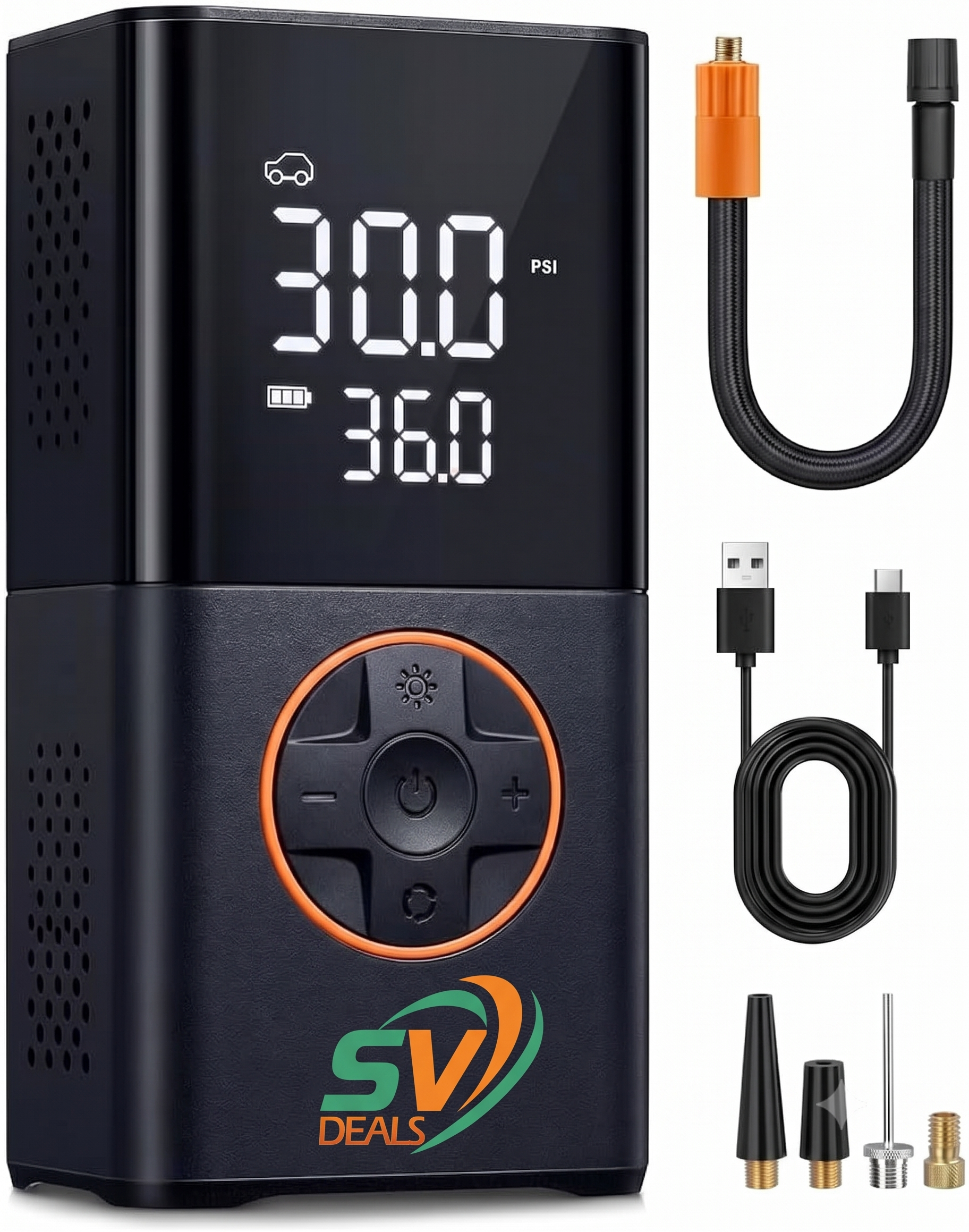 Digital Portable Air Pump for Car Tires, 150 PSI Cordless Tire Inflator with LED Light for Bike & Motorcycle – SV Deals
