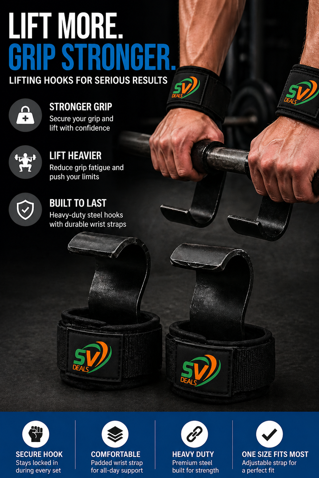 Heavy Duty Lifting Hooks for Weightlifting & Gym Training