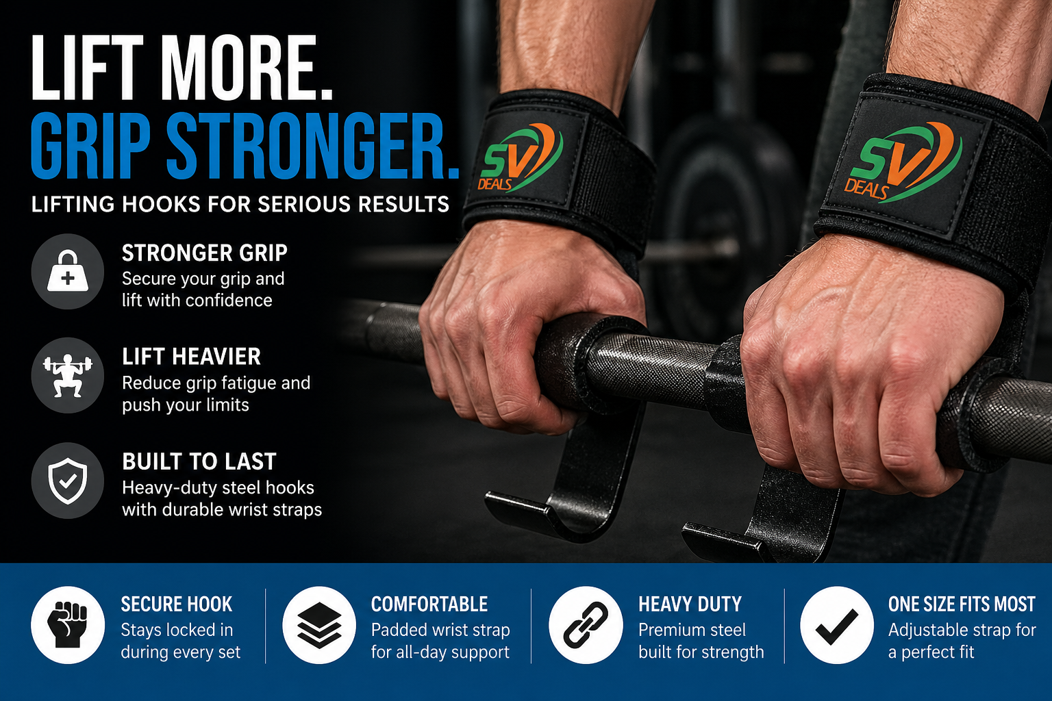 Heavy Duty Lifting Hooks for Weightlifting & Gym Training