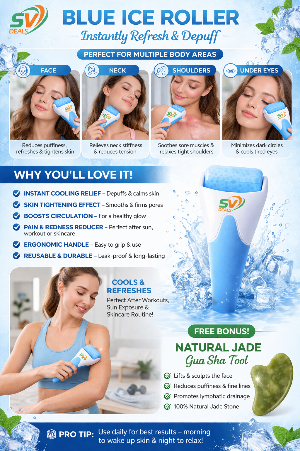 Face Roller Cool Ice Massager Skin Lifting Anti-wrinkle Pain Relief Tighten Massager