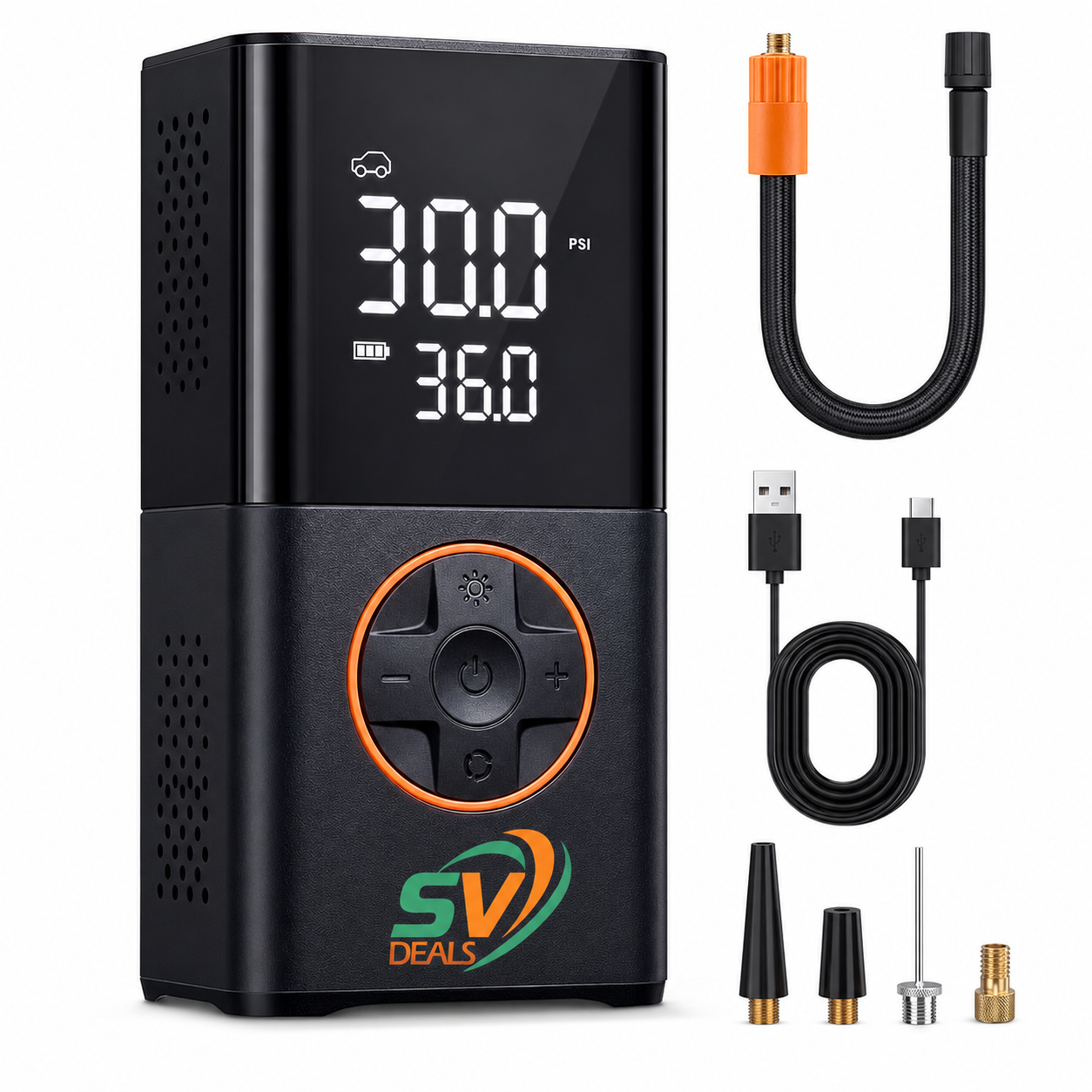 Digital Portable Air Pump for Car Tires, 150 PSI Cordless Tire Inflator with LED Light for Bike & Motorcycle – SV Deals
