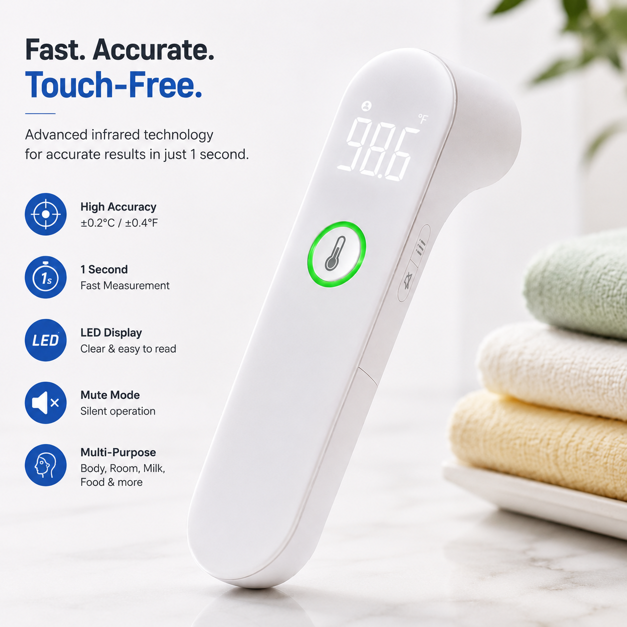 Digital Infrared Thermometer for Adults & Kids, Non-Contact Forehead Thermometer with Fever