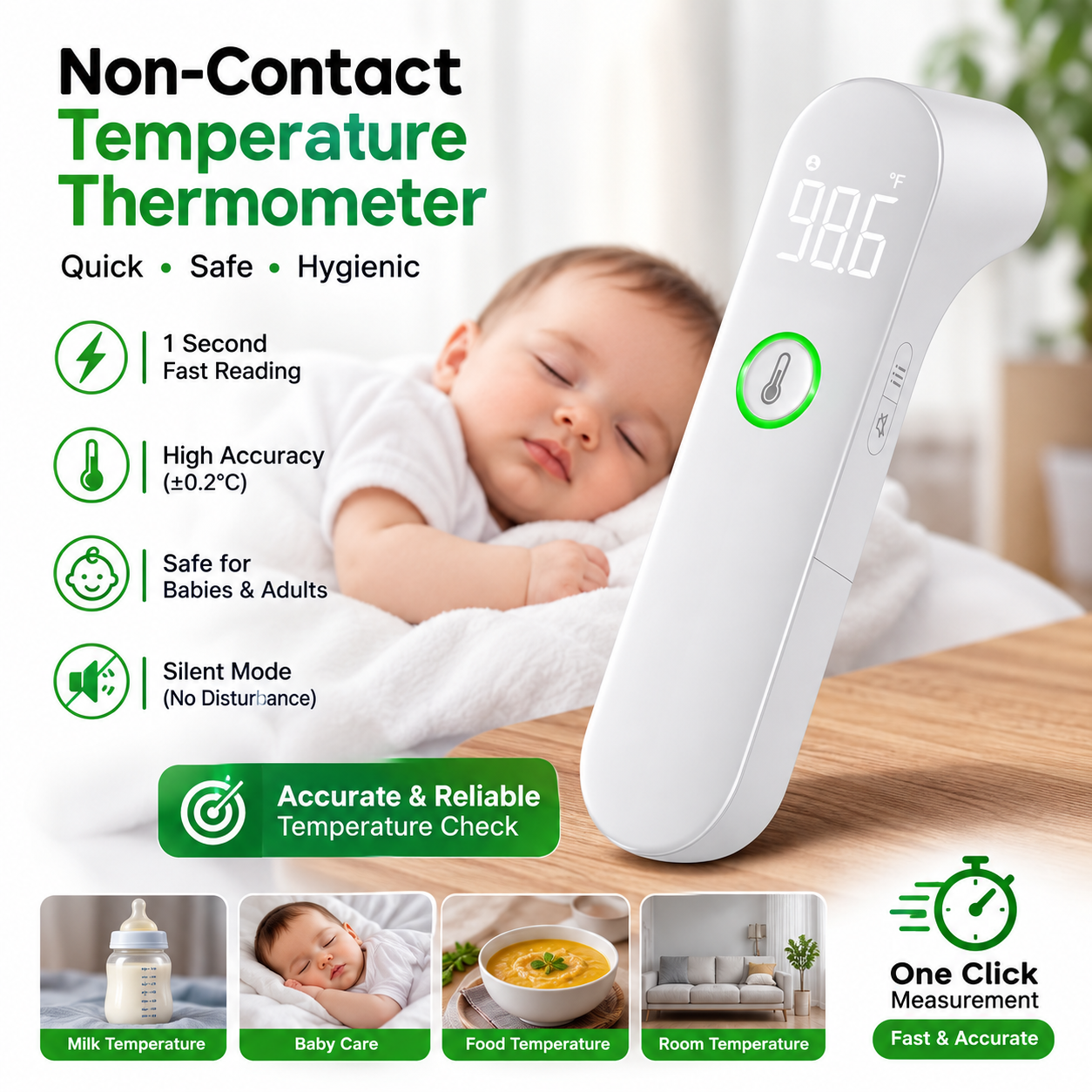Digital Infrared Thermometer for Adults & Kids, Non-Contact Forehead Thermometer with Fever