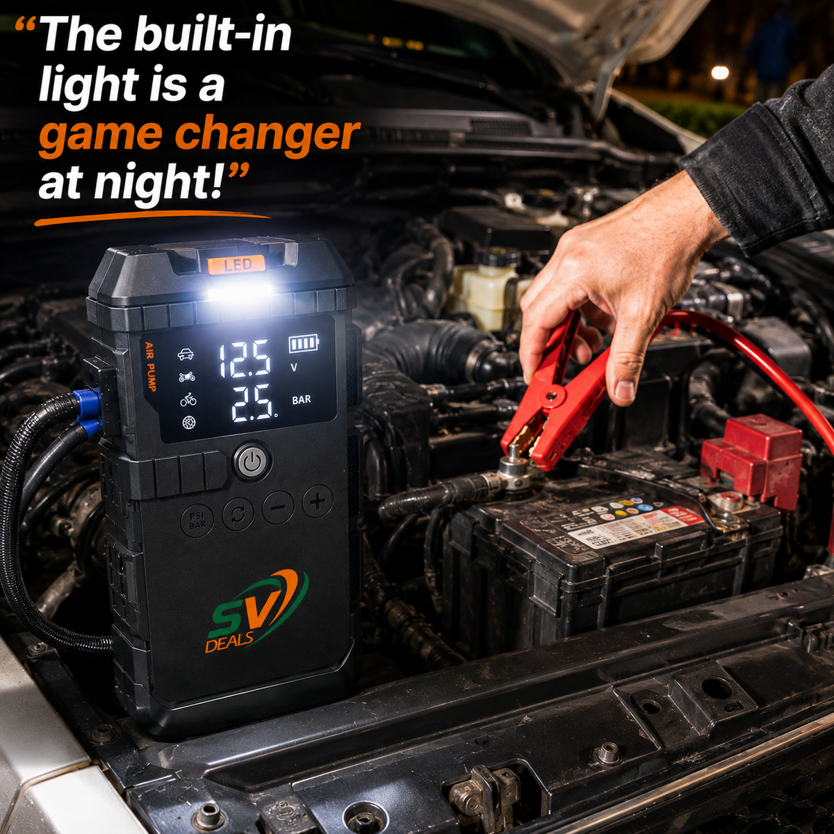 Multi-Function Car Jump Starter Power Bank with Air Pump & 12V Charging
