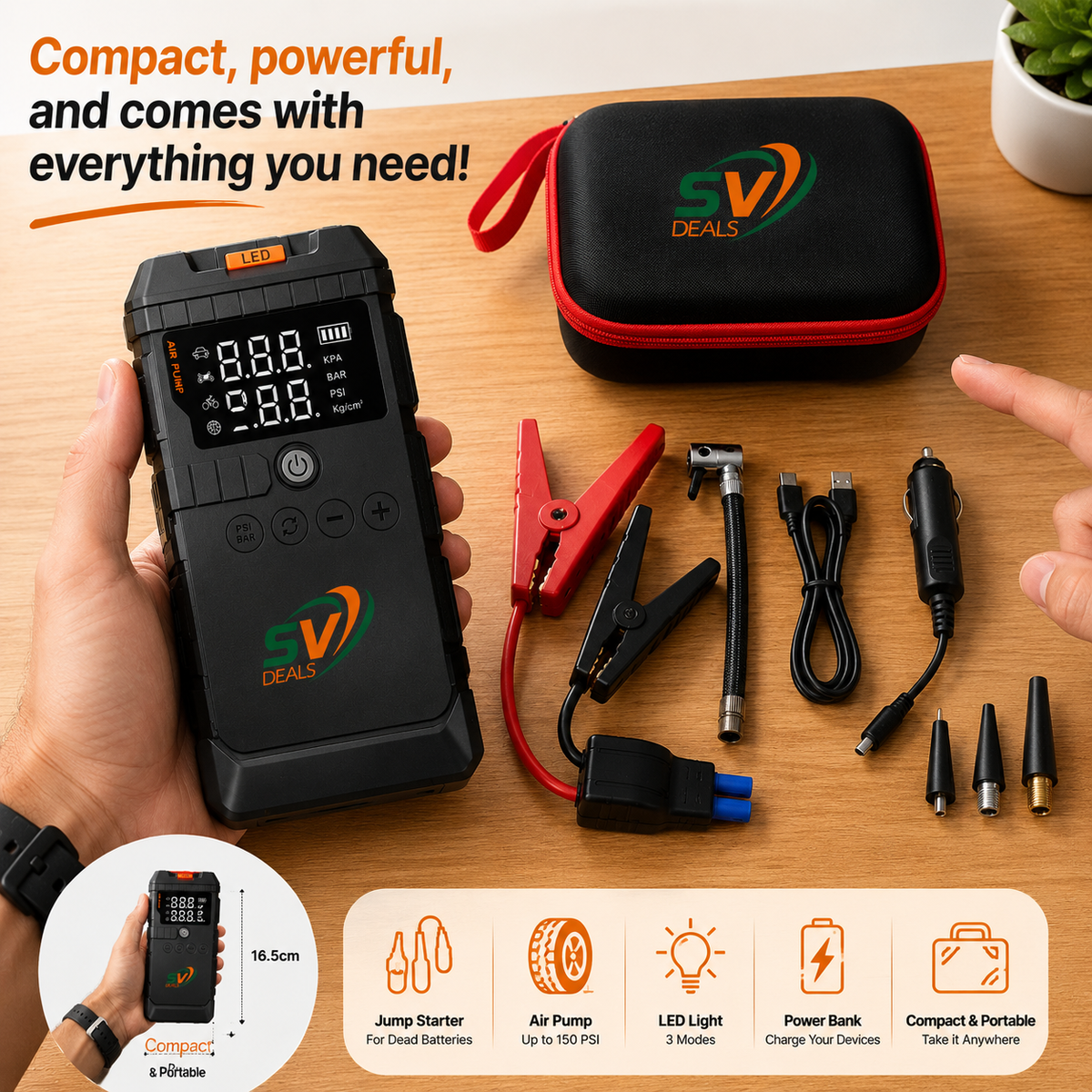 Multi-Function Car Jump Starter Power Bank with Air Pump & 12V Charging