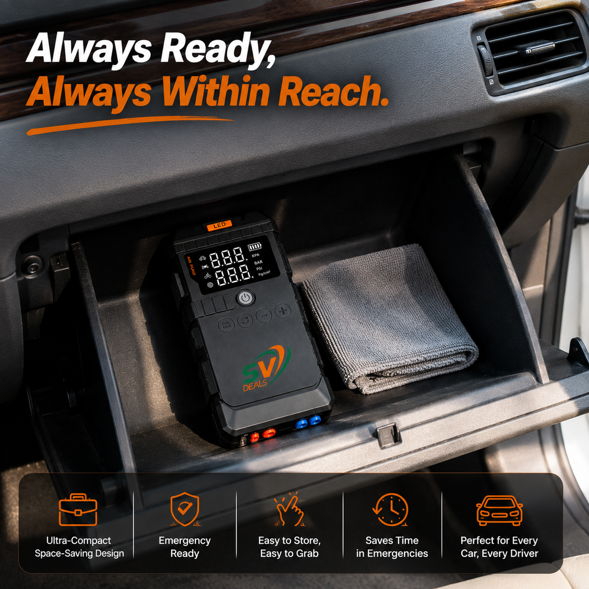 Multi-Function Car Jump Starter Power Bank with Air Pump & 12V Charging