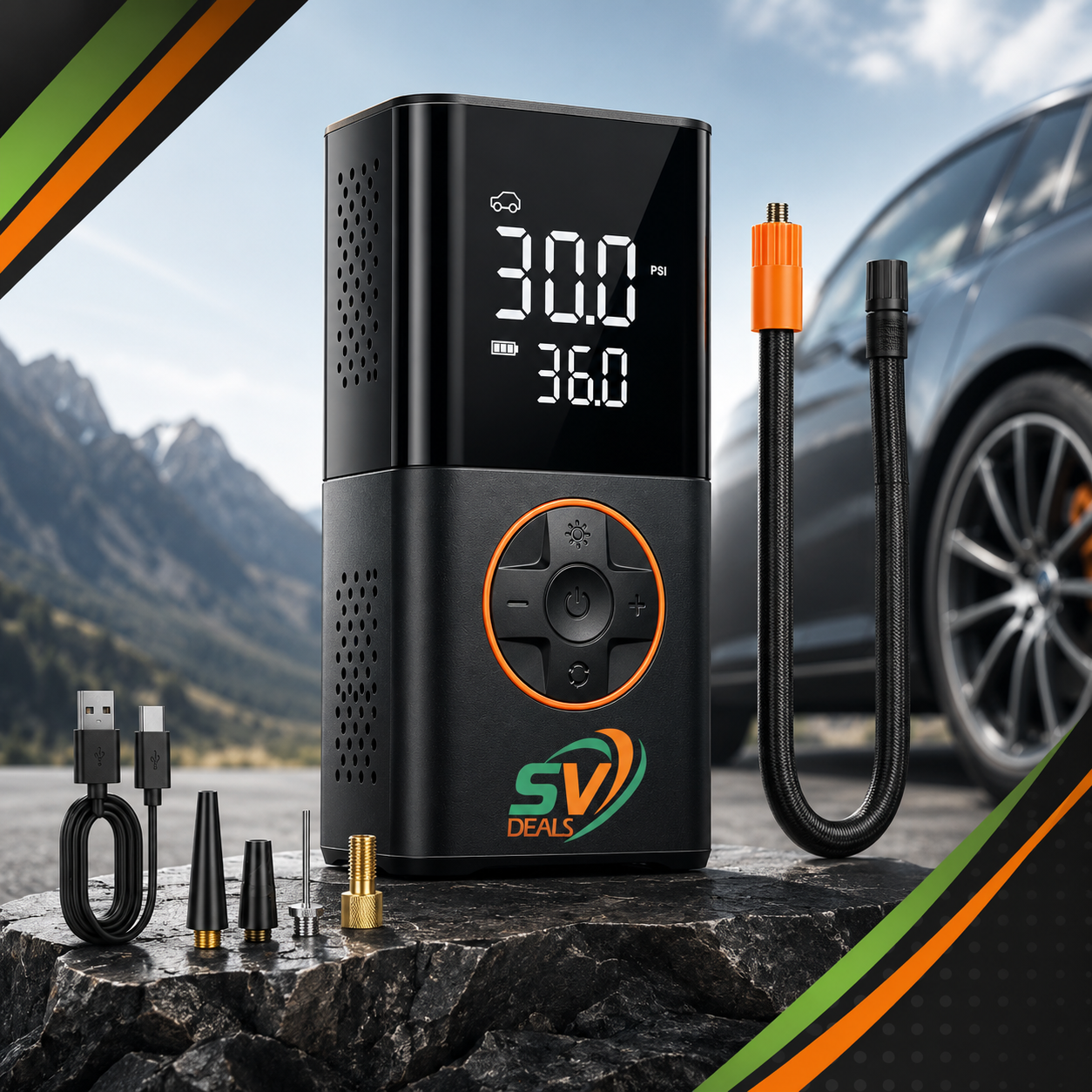 Digital Portable Air Pump for Car Tires, 150 PSI Cordless Tire Inflator with LED Light for Bike & Motorcycle – SV Deals