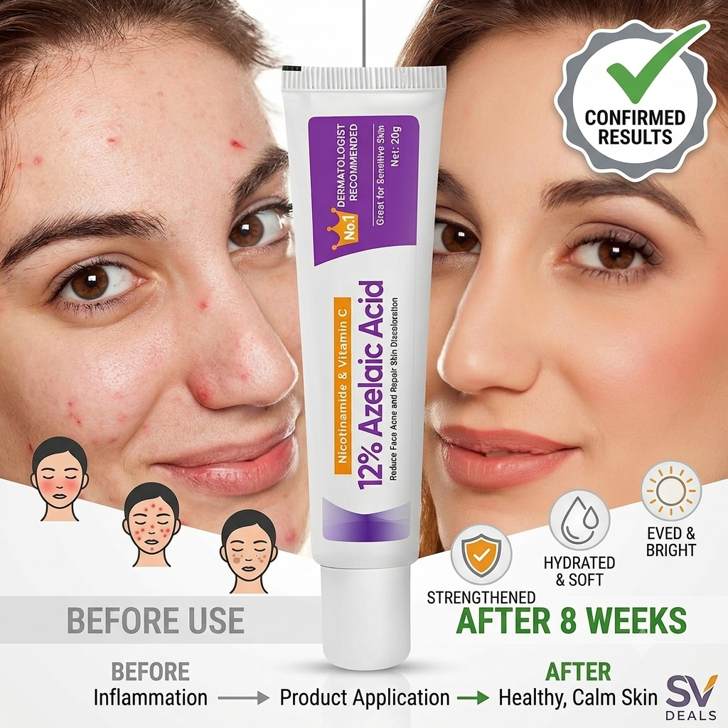 Azelaic Acid Serum 12% - Buy One Get One Free - Hyaluronic Acid & Niacinamide Facial Treatment for Redness, Dark Spots & Pore Cleansing