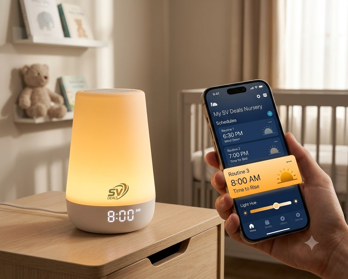 Smart Nursery Sleep Assistant & Multi-Functional Night Light – WiFi Enabled White Noise Machine, Customizable Routine Builder, and Gentle Wake-Up Clock for Toddlers & Infants