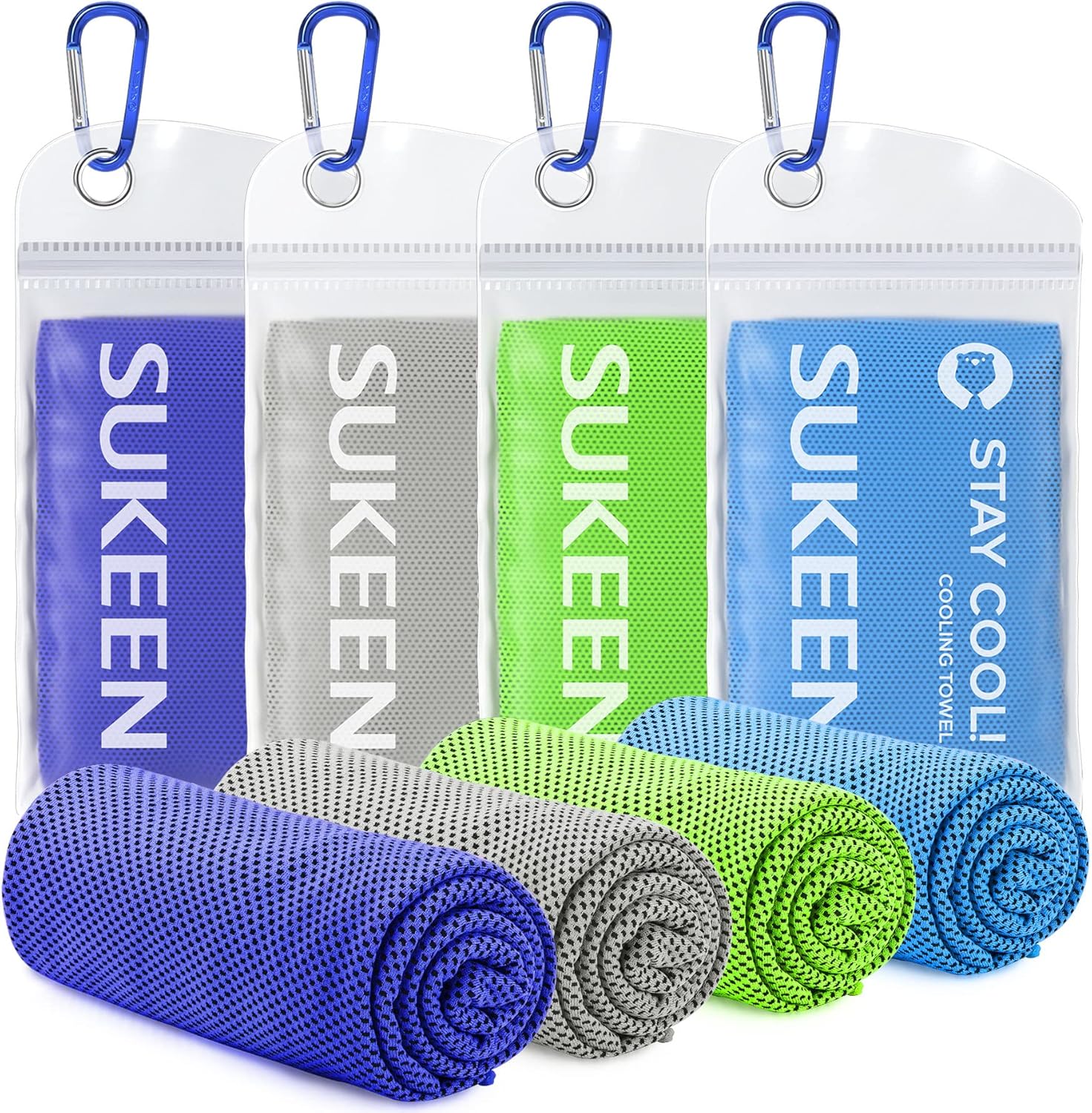 Sukeen Cooling Towel 4-Pack - Instant Chill Microfiber Towel for Sport & Gym
