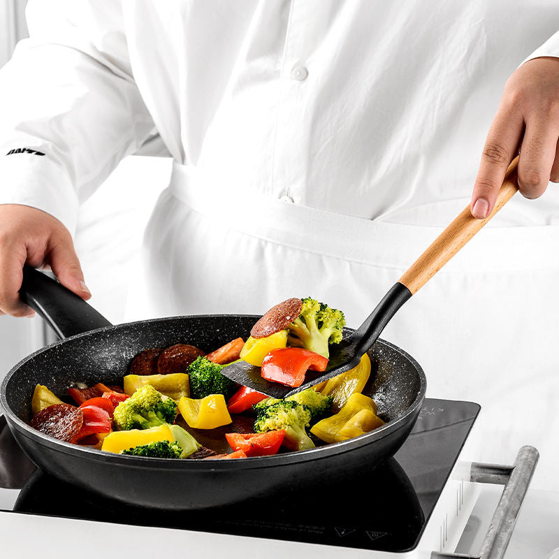 12-in-1 Kitchen Gadgets Utensil Set - Silicone Cooking Tools with Wooden Handles