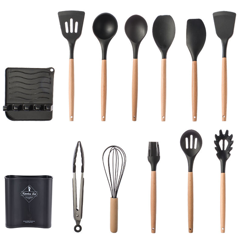 12-in-1 Kitchen Gadgets Utensil Set - Silicone Cooking Tools with Wooden Handles