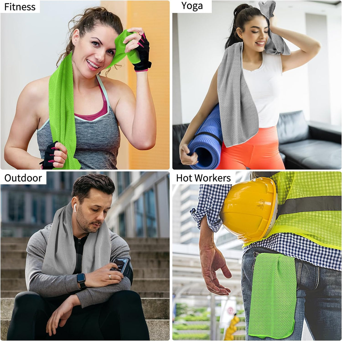Cooling Towel Pack of 3 | Instant Cooling Microfiber Sports Towel with Portable Carry Pouch | Quick Dry, Lightweight, Reusable for Gym, Running, Fitness, Travel & Outdoor Activities