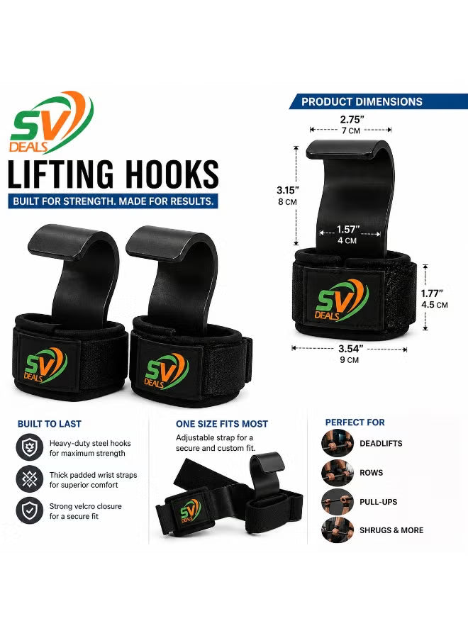Weight Lifting Hooks with Wrist Straps for Gym, Heavy Duty Deadlift Hooks, Pull Up & Powerlifting Grip Support – SV Deals
