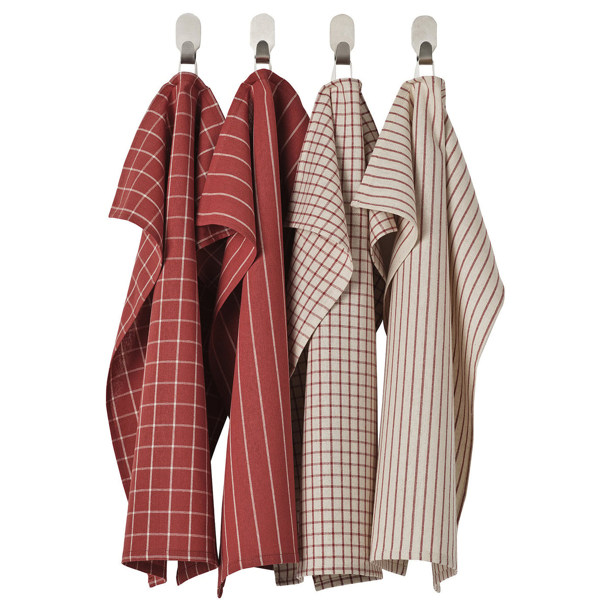Tea Towels, Red/Beige Striped