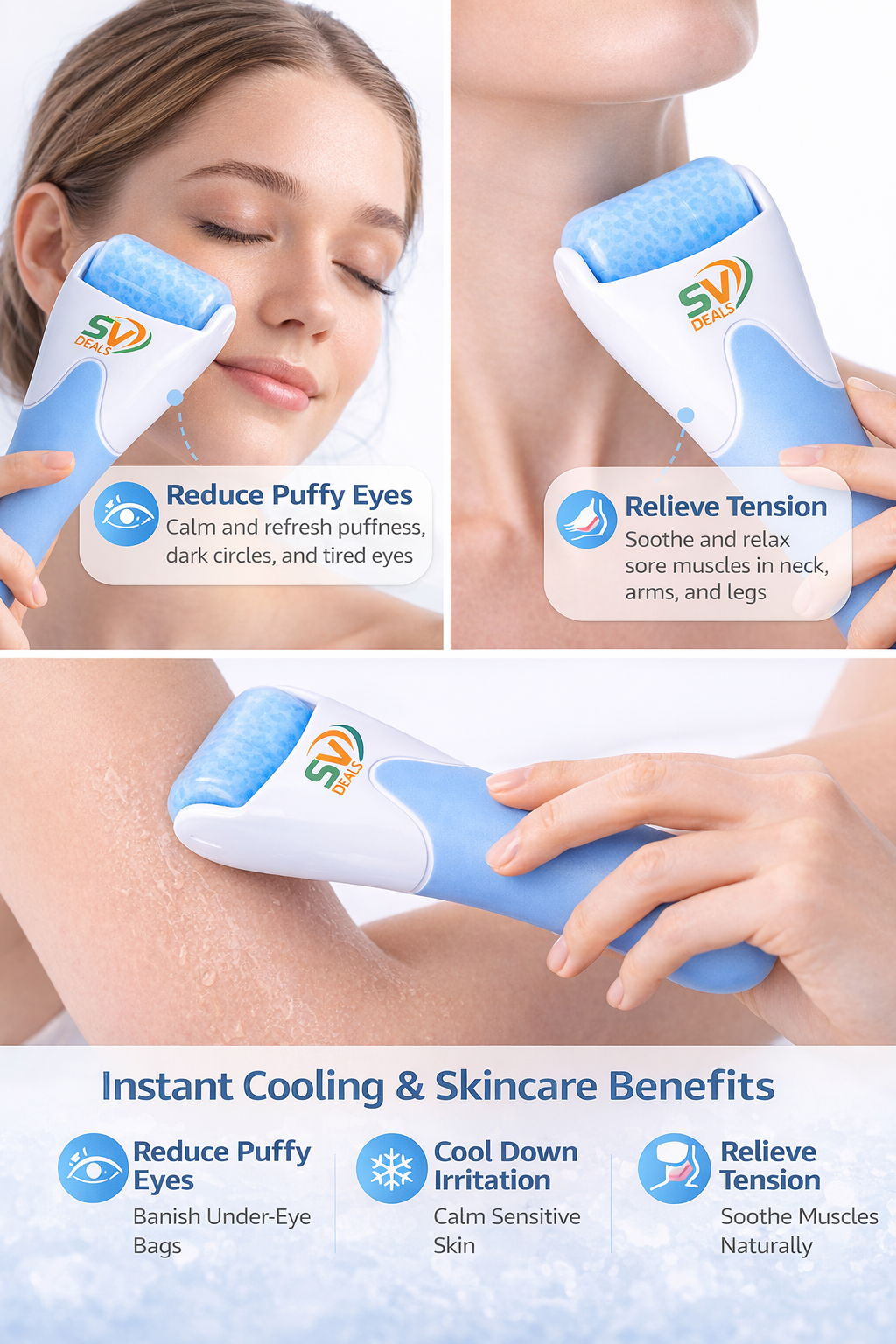 Ice Roller for Face & Eye, Puffiness, Migraine, Pain Relief and Minor Injury, Skin Care Products
